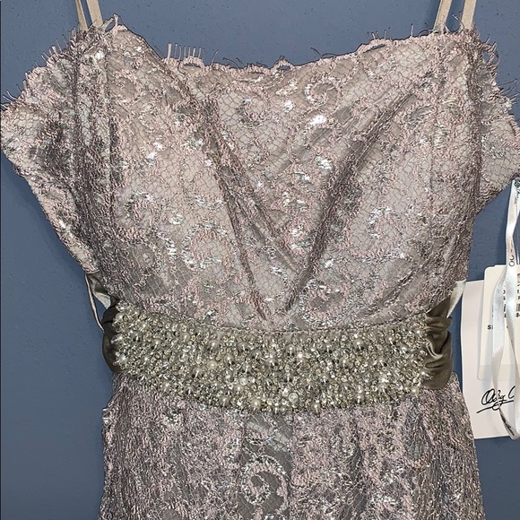 Silver Lace Cocktail Dress with Bow in back - Picture 2 of 8